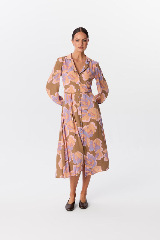 Sukienka midi Siena w print Florence Rust, widok z przodu – MAG NOLLY