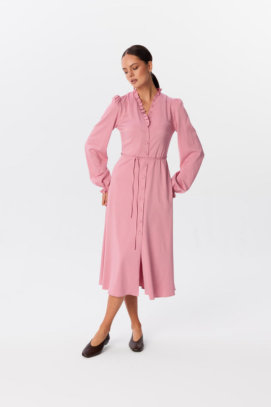 Sukienka midi Velata w kolorze Rosée, widok z przodu – MAG NOLLY