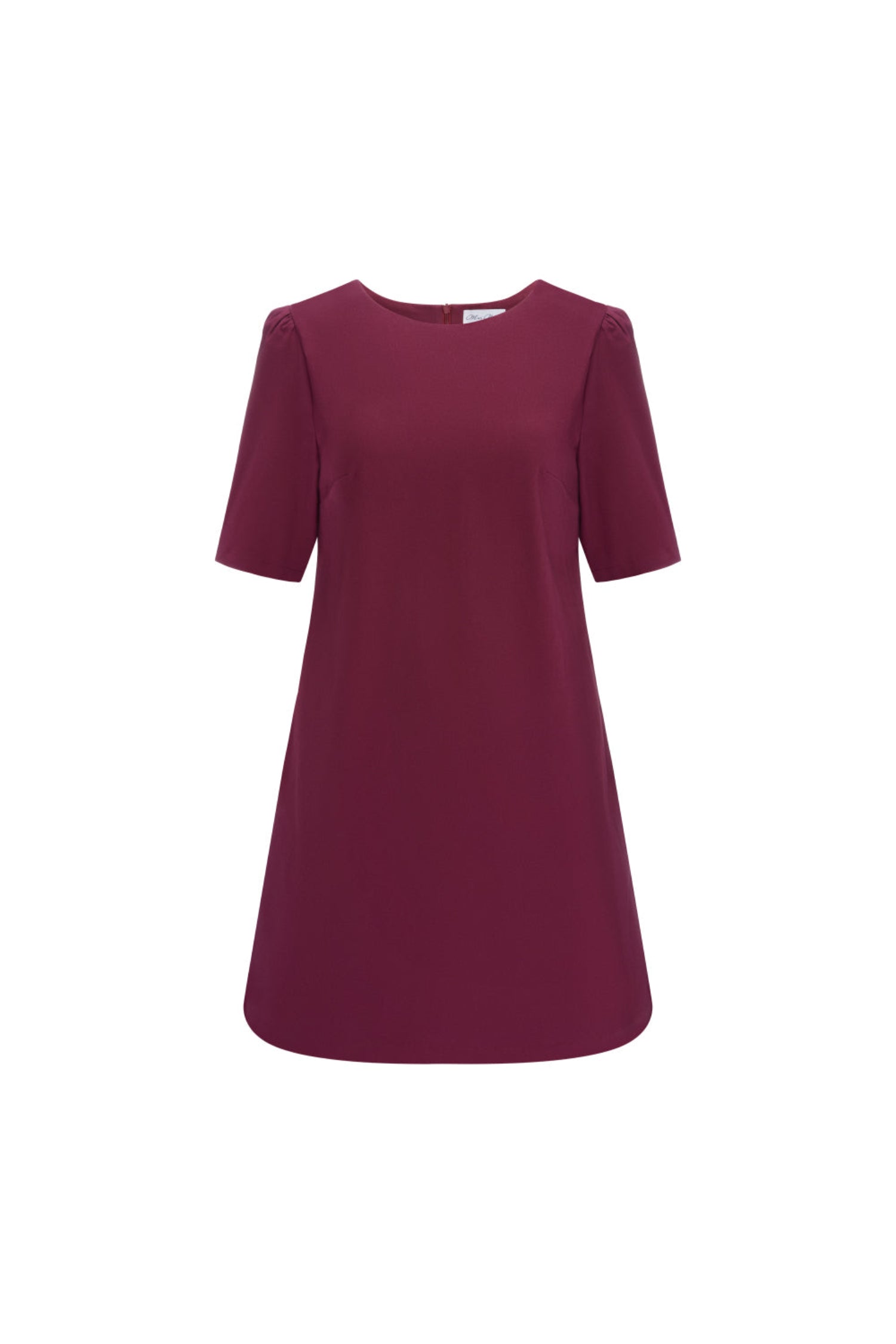 Bordowa sukienka mini Riva o trapezowym kroju – widok packshot na białym tle, MAG NOLLY.