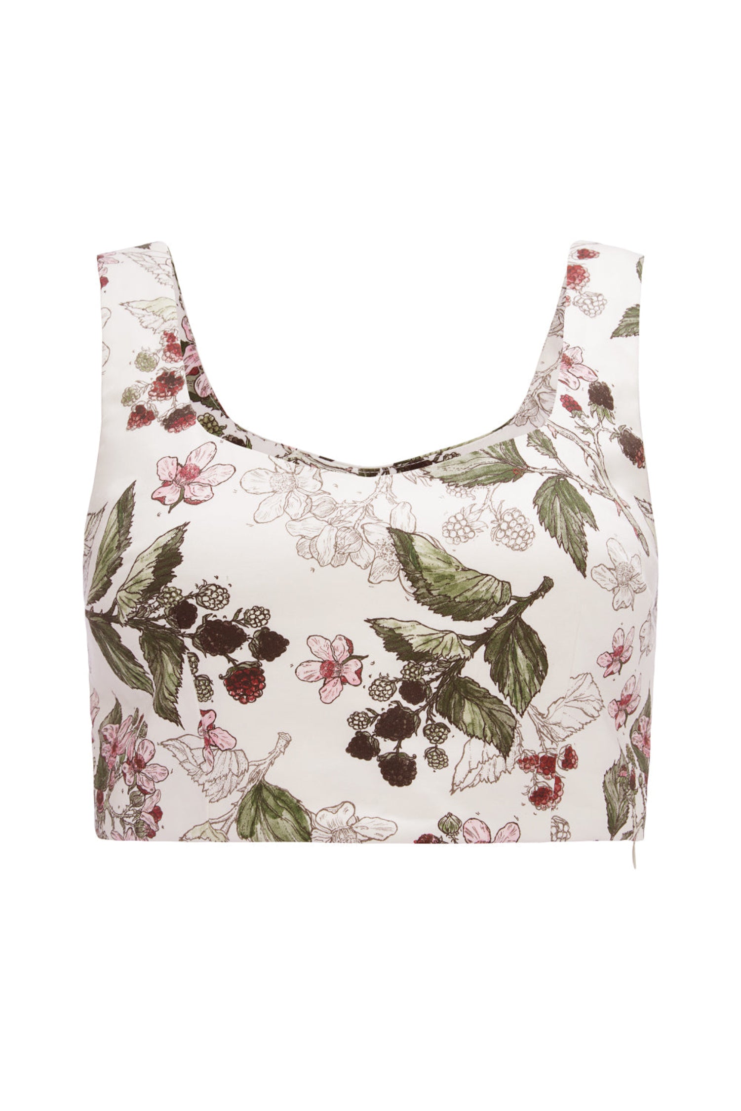 Packshot topu Milo w autorski wzór jeżyn, przód na białym tle.