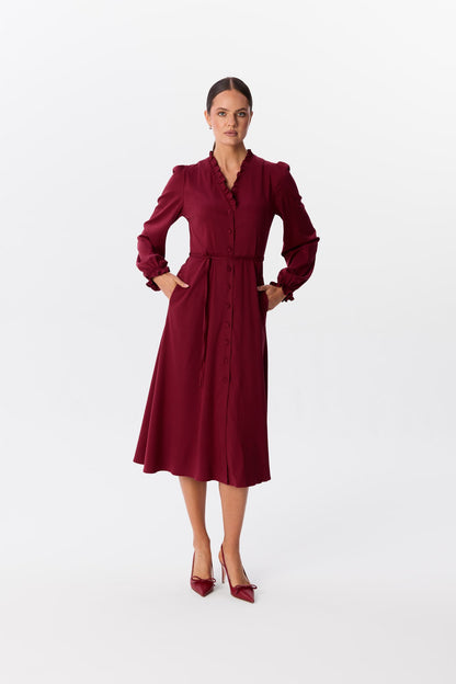 Sukienka midi Velata w kolorze Bordeaux, widok z przodu – MAG NOLLY